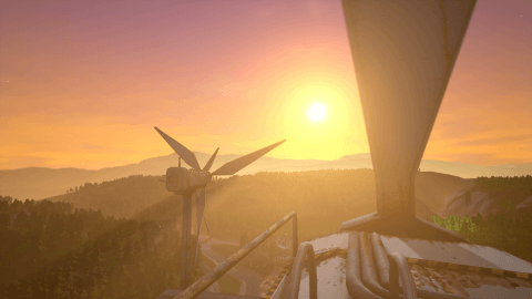 Image of a sunset taken from the top of one of the wind turbines.